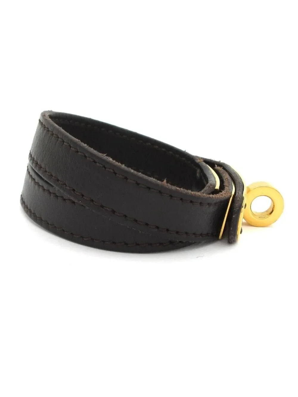 Hermes Bracelet Mini Kelly Double Tour Leather Dark Brown Gold